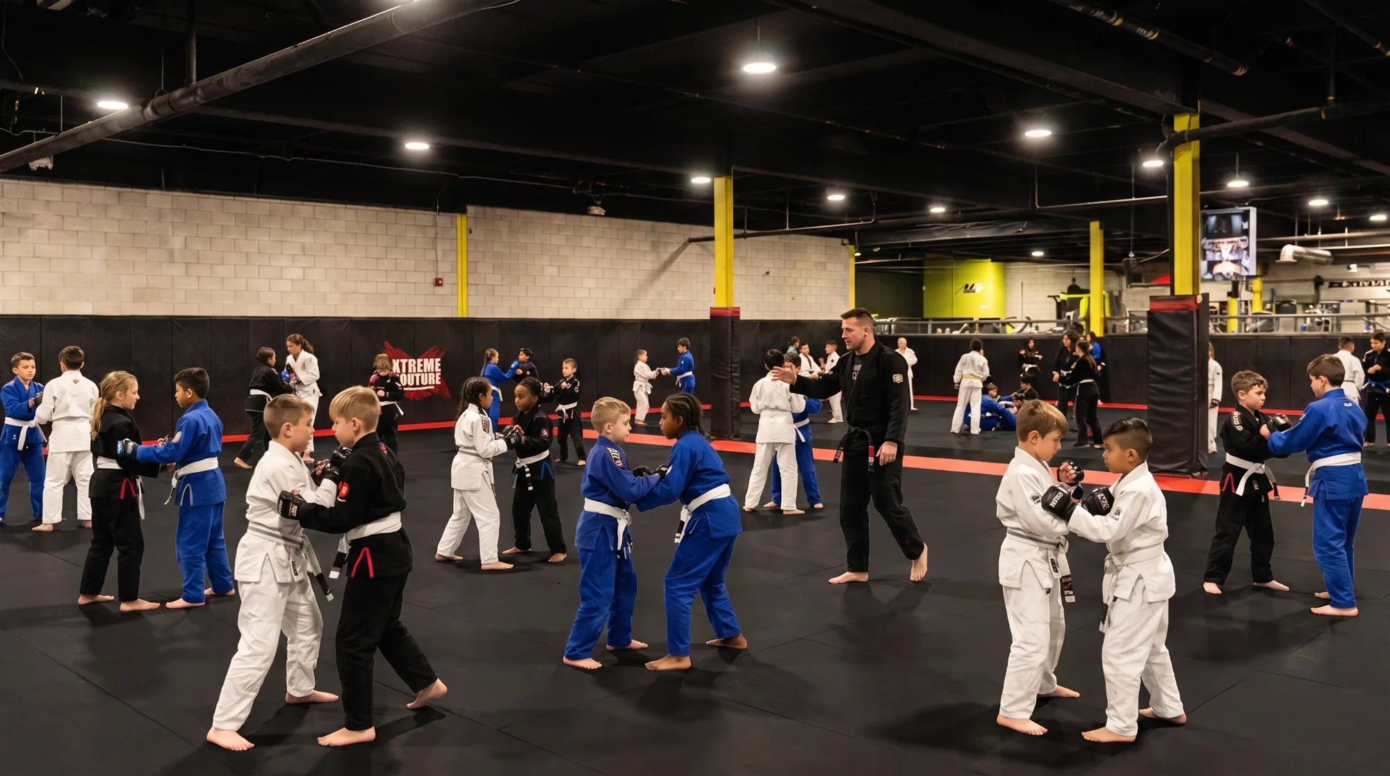 A youth MMA class training together on the mats